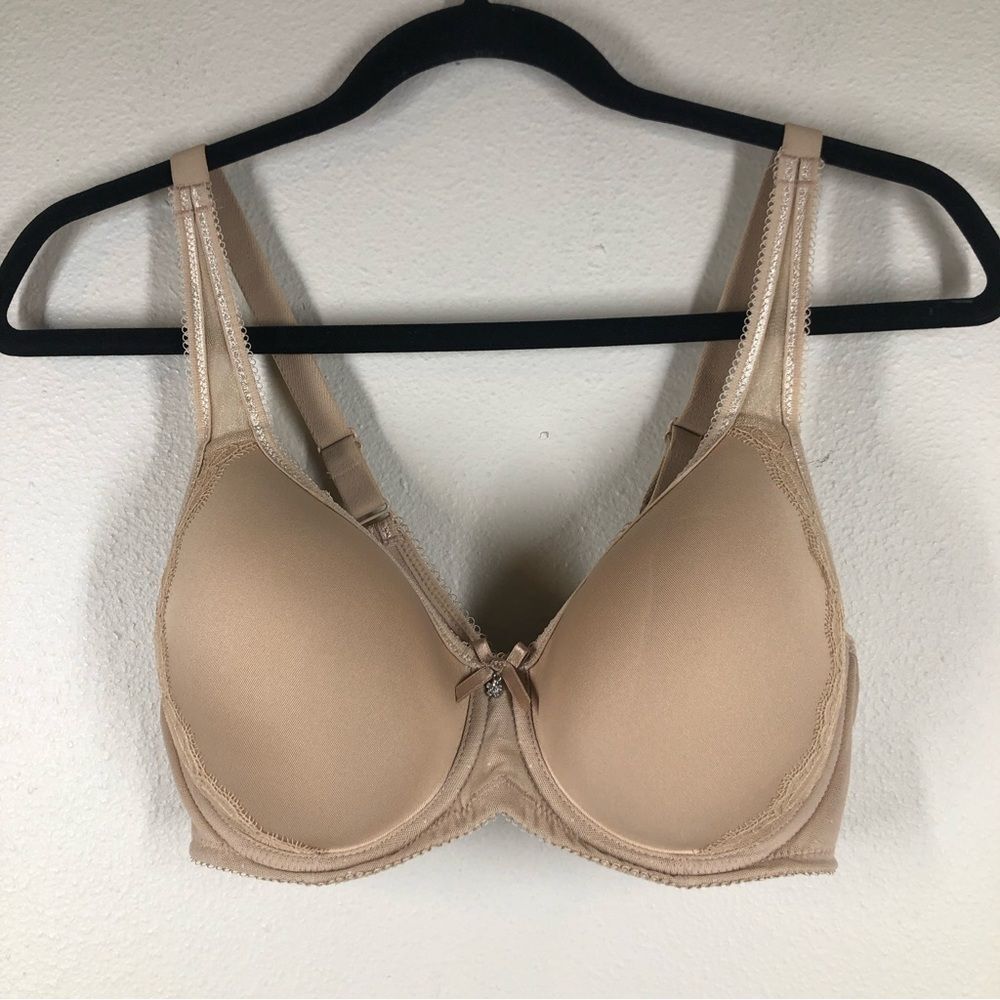 Wacoal Retro Chic T-Shirt Bra Lace Trim Tan Nude Size 34D 853186
